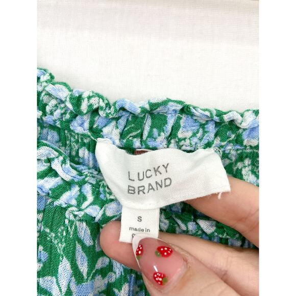 Lucky Brand Ditsy Floral Tiered Mini Dress Small Spring Blue Green Cottagecore - Picture 2 of 6